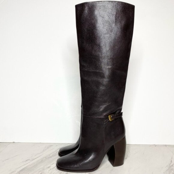 Tory Burch Dark Brown Leather Heeled Tall Boot 6M - Picture 1 of 16